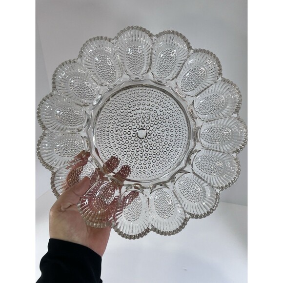 Indiana Glass Hobnail Clear Egg & Relish Tray, Holds 15 Eggs, 11.25" Round‎ - Picture 2 of 7